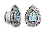 Silver Abalone Teardrop Plugs #863 - Fux Jewellery